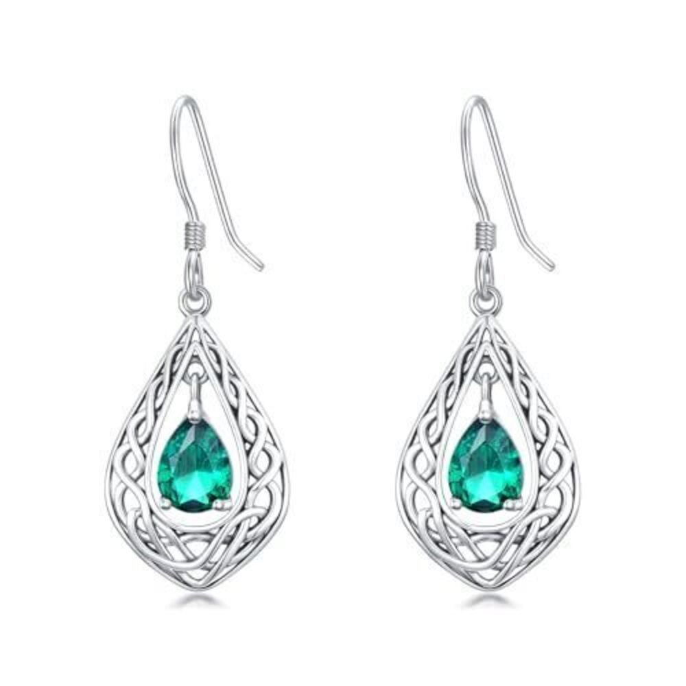 8370 Celtic Knot Emerald Birthstone Earrings 925 Sterling Silver Vintage